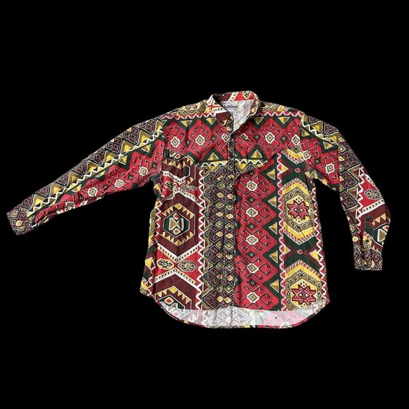Vintage Saddlebrook XL Western Shirt Aztec Long Sleeve Button Up 90s Rodeo - Picture 2 of 7